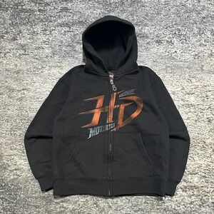 Harley Davidson Zip Up Hoodie Youth X-Small Black HD Logo Biker Sweatshirt